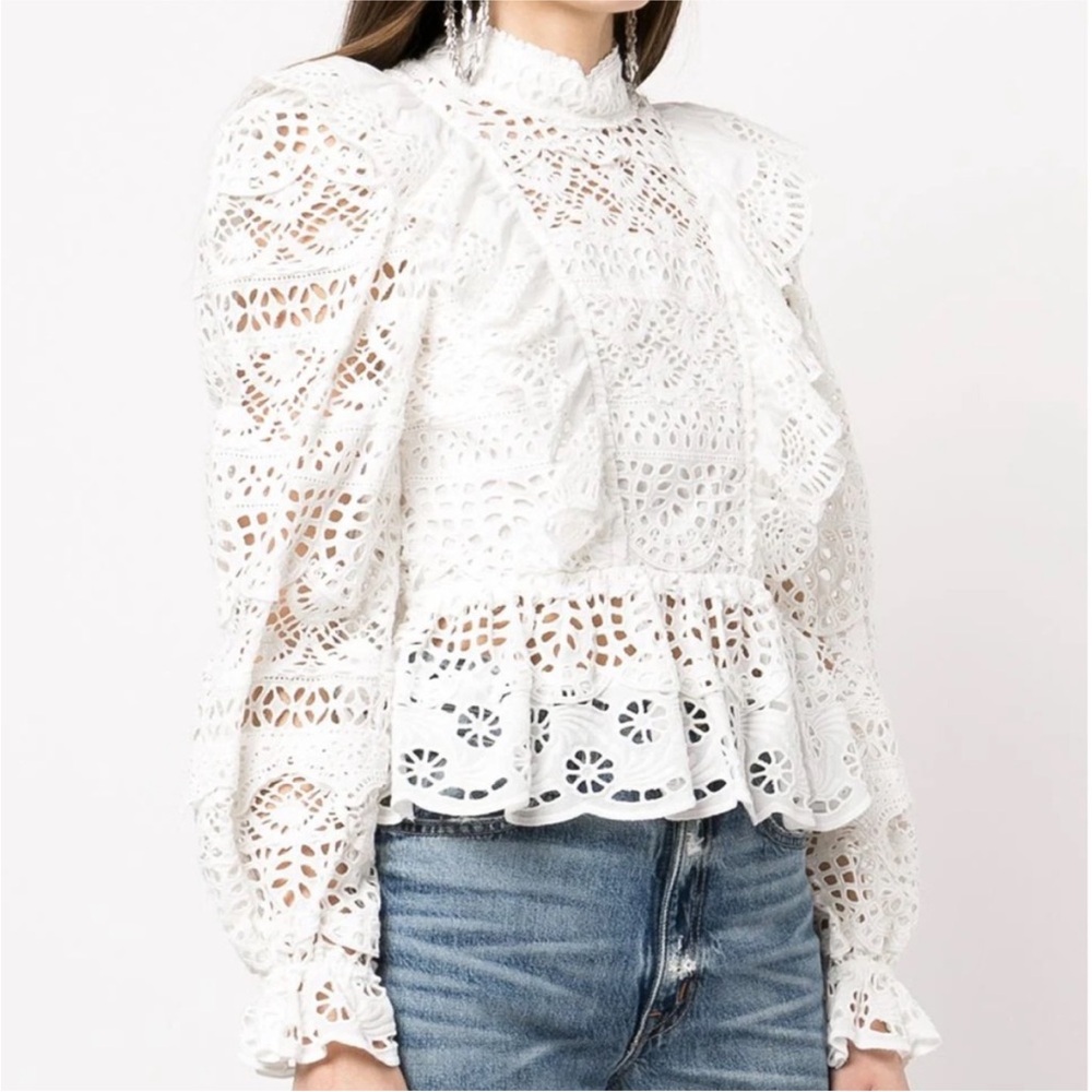 SEA
Patrizia Ruffled Lace Tie-back Blouse In White